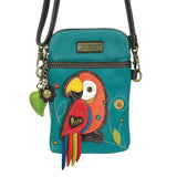 Chala Red Parrot Cellphone Crossbody Purse Handbag