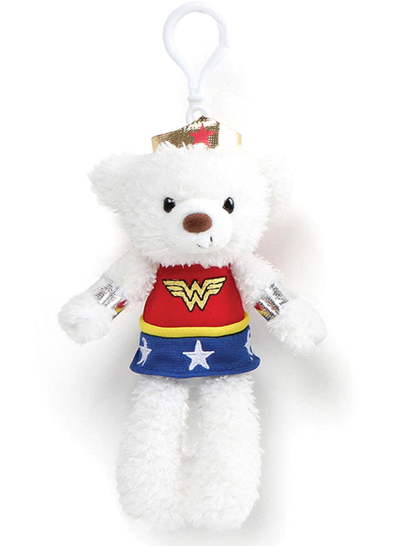 Gund DC Universe Fuzzy Bear Wonder Woman Plush Backpack Clip, 6.5