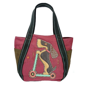 Chala Weiner Dog on Scooter Carryall Zip Tote Dachshund Dog Purse Handbag