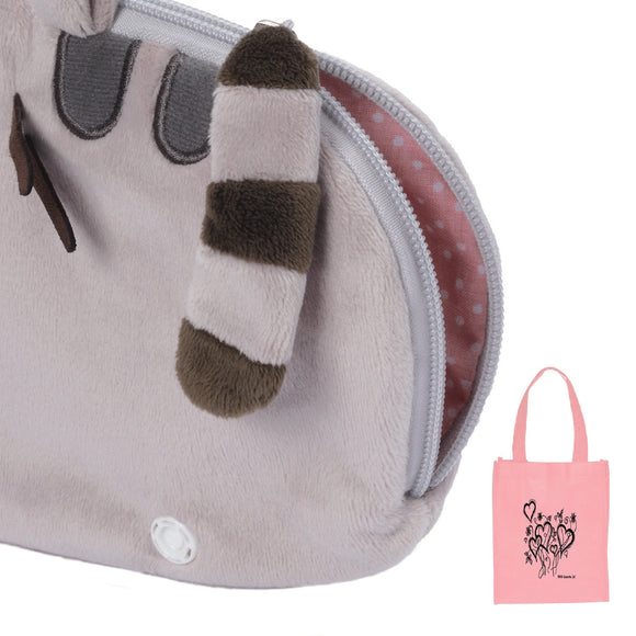 GUND Pusheen Cat Stuffed Animal Plush Wristlet Purse and gift bag, Gray, 8