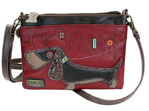Chala Weiner Dog Mom Mini Crossbody Purse Cute Burgundy Handbag