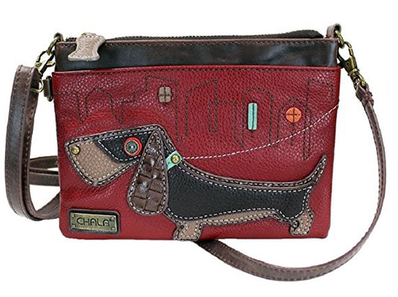 Chala Weiner Dog Mom Mini Crossbody Purse Cute Burgundy Handbag