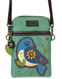 Chala Blue Bird Cellphone Crossbody Purse Bird Lover Adjustable Strap Handbag