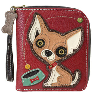 Chala Chihuahua Burgundy Zip Around Wallet