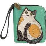 Chala Cat Teal Cute Zip Around Wallet