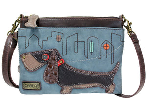 Chala Weiner Dog Mom Mini Crossbody Purse Cute Indigo Handbag