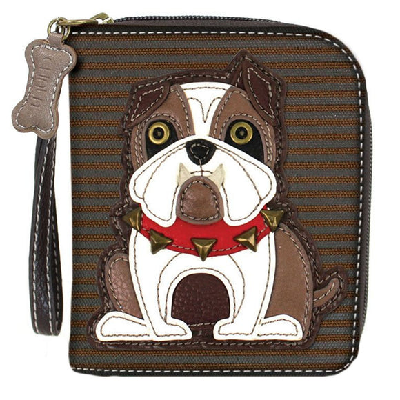 Chala Bulldog Brown Stripe Zip Around Wallet