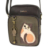 Chala Cat Olive Stripe Organizer Crossbody Cat Collectors Handbag