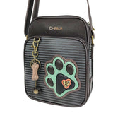 Chala  Paw Print Denim Striped Dog Lovers Organizer Crossbody Purse