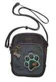 Chala  Paw Print Denim Striped Dog Lovers Organizer Crossbody Purse