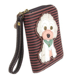 Chala Poodle Dog Lovers Zip Around Wallet Cute Burgundy Stripe