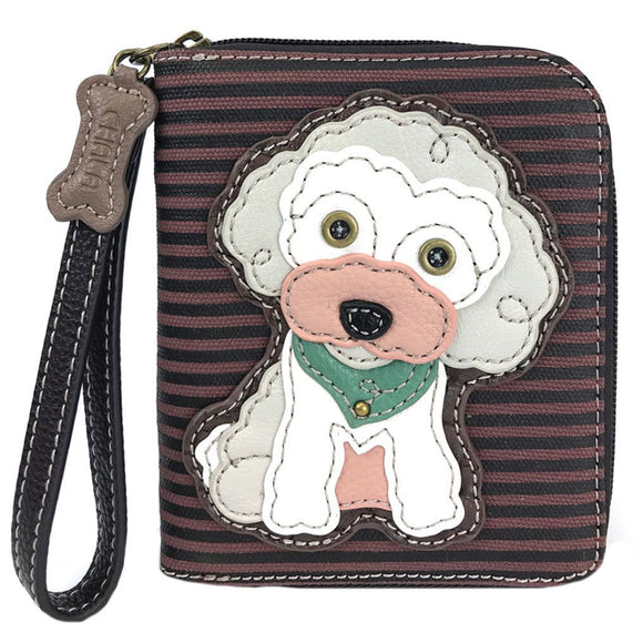 Chala Poodle Dog Lovers Zip Around Wallet Cute Burgundy Stripe
