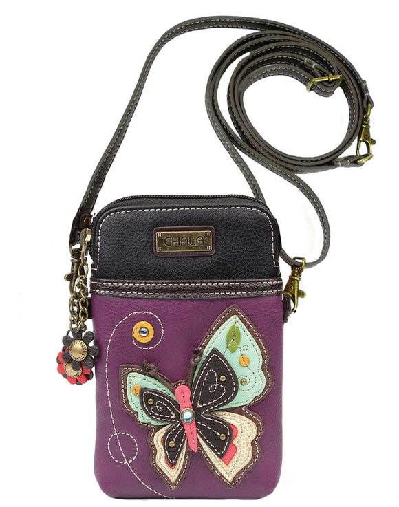 Chala Butterfly Purple Cellphone Crossbody Purse Butterfly Lovers Adjustable Strap