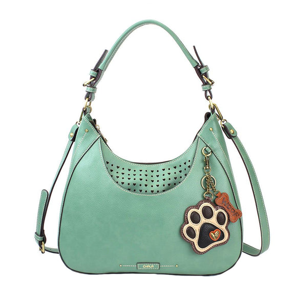 Chala Sweet Hobo Tote Handbag Purse Paw Print Ivory Teal