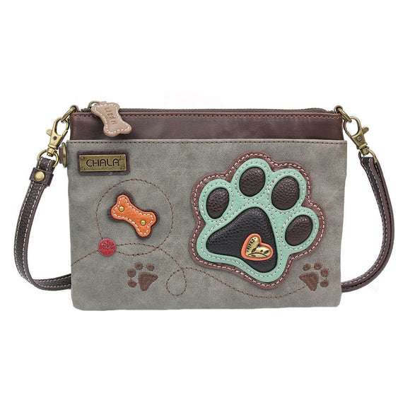 Chala Paw Print Mini Crossbody Purse Dog Mom Stone Gray Handbag