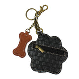 Chala Key Fob and Coin Purse Paw Print Black and White