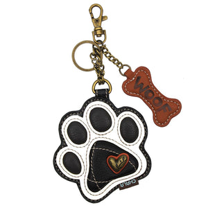 Chala Key Fob and Coin Purse Paw Print Black and White