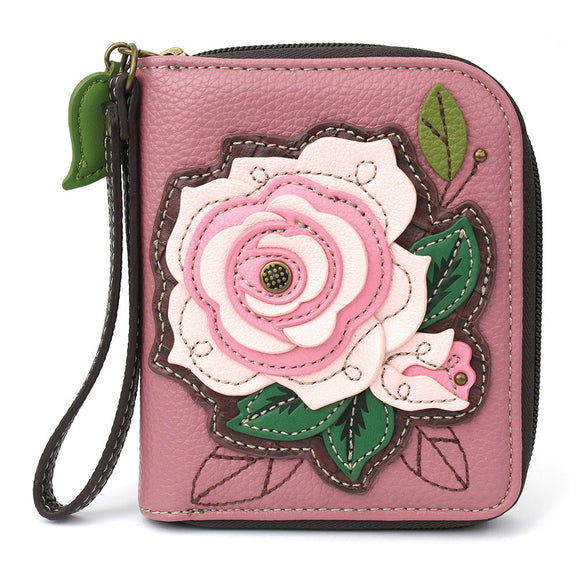 Chala Pink Rose Zip Around Wallet