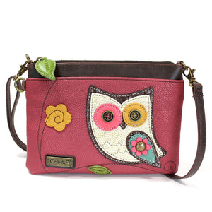 Chala Owl Lovers Mini Crossbody Purse Cute Dark Pink with Adjustable Strap